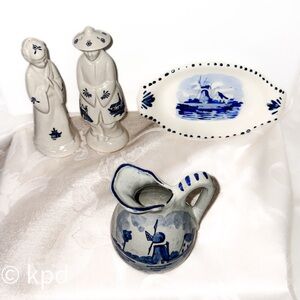 Vintage Delft Blue Holland Pottery Lot with Vintage Salt & Pepper Shakers